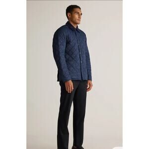 New!  Men's Featherless Quilted Jacket Corduroy Collar Admiral Blue Sz XL #117